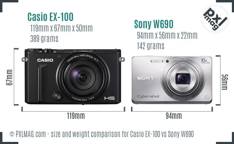 Casio EX-100 vs Sony W690 size comparison