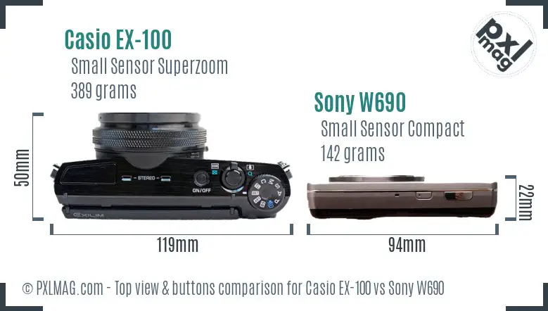 Casio EX-100 vs Sony W690 top view buttons comparison