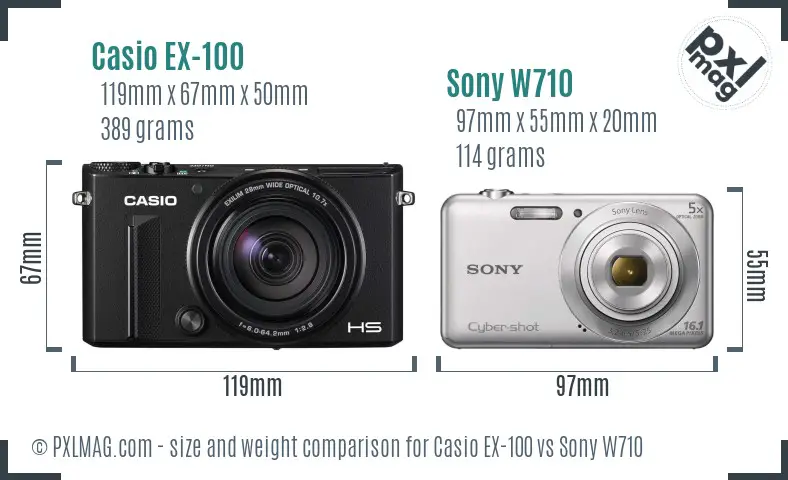 Casio EX-100 vs Sony W710 size comparison Casio EX-100 vs Sony W710 size comparison