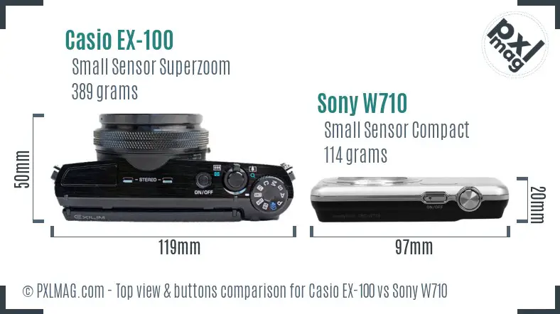 Casio EX-100 vs Sony W710 top view buttons comparison Casio EX-100 vs Sony W710 top view buttons comparison