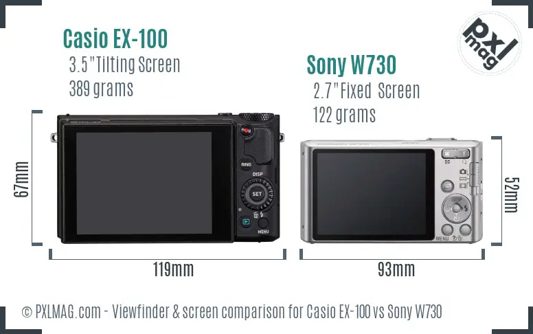 Casio EX-100 vs Sony W730 Screen and Viewfinder comparison