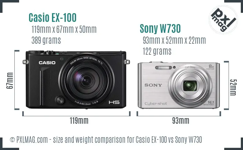 Casio EX-100 vs Sony W730 size comparison