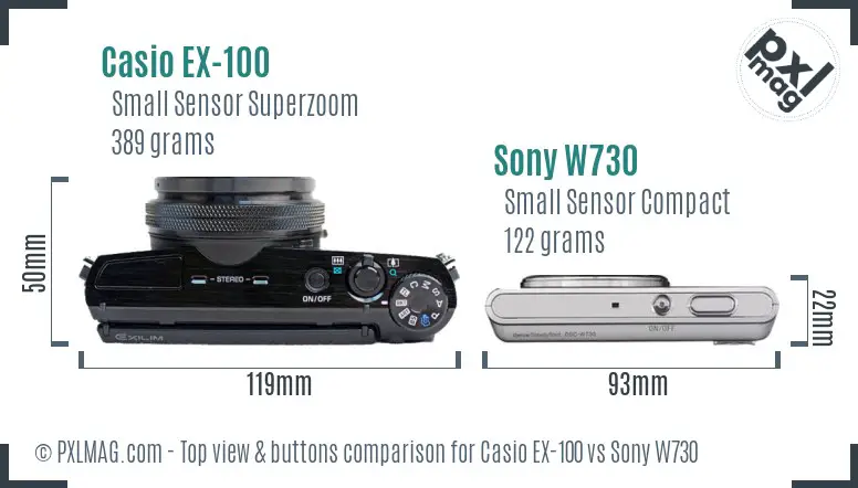 Casio EX-100 vs Sony W730 top view buttons comparison