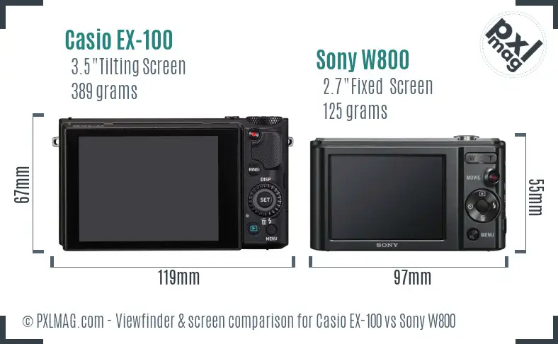 Casio EX-100 vs Sony W800 Screen and Viewfinder comparison