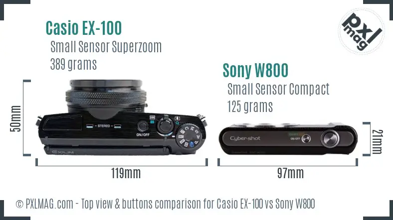 Casio EX-100 vs Sony W800 top view buttons comparison