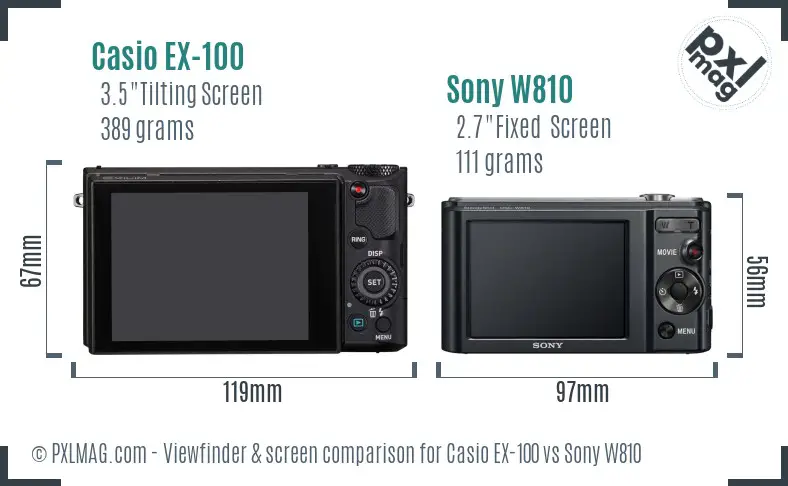 Casio EX-100 vs Sony W810 Screen and Viewfinder comparison