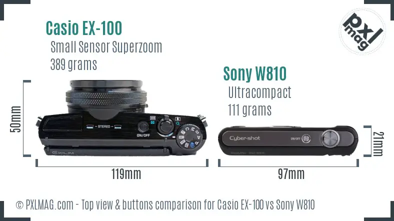 Casio EX-100 vs Sony W810 top view buttons comparison