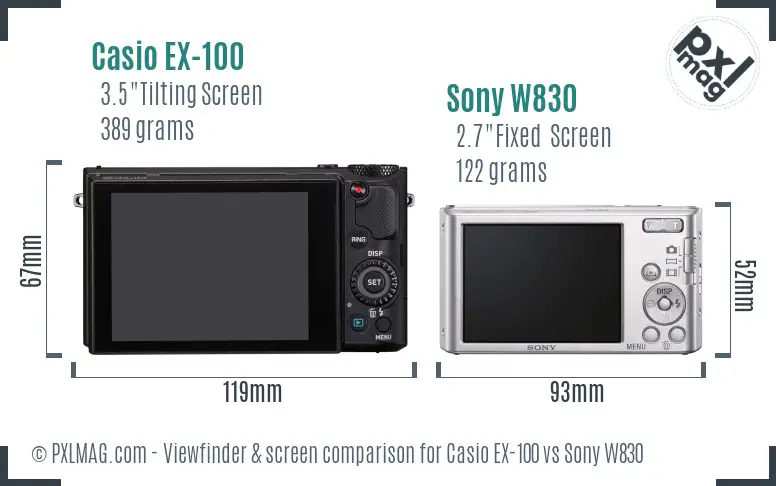 Casio EX-100 vs Sony W830 Screen and Viewfinder comparison
