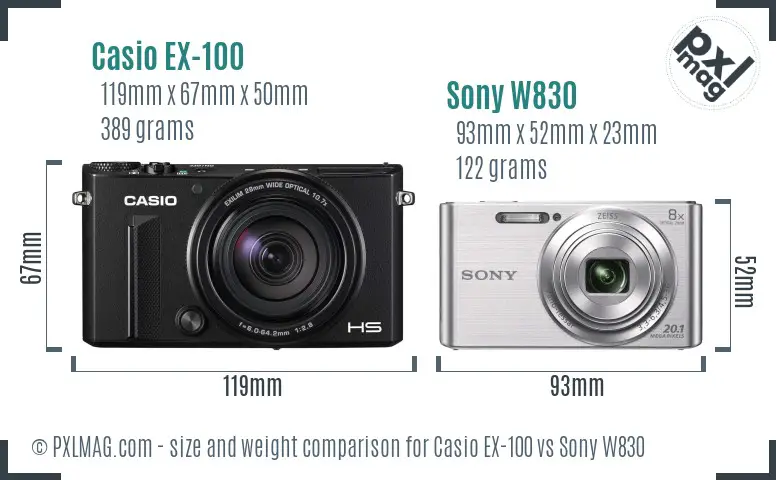 Casio EX-100 vs Sony W830 size comparison