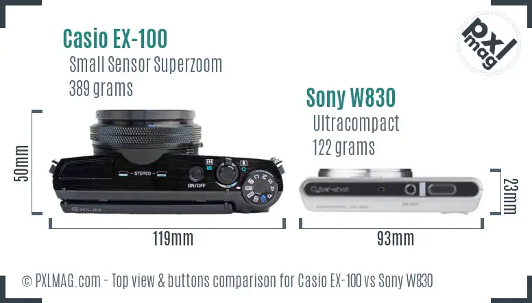 Casio EX-100 vs Sony W830 top view buttons comparison