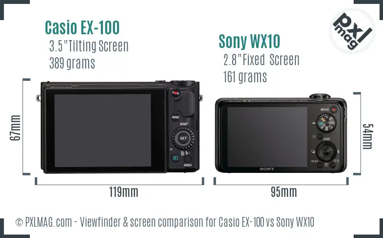 Casio EX-100 vs Sony WX10 Screen and Viewfinder comparison