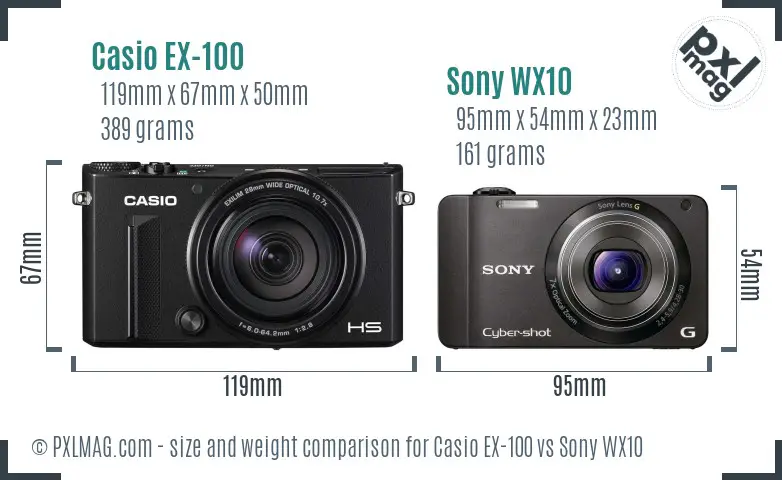 Casio EX-100 vs Sony WX10 size comparison