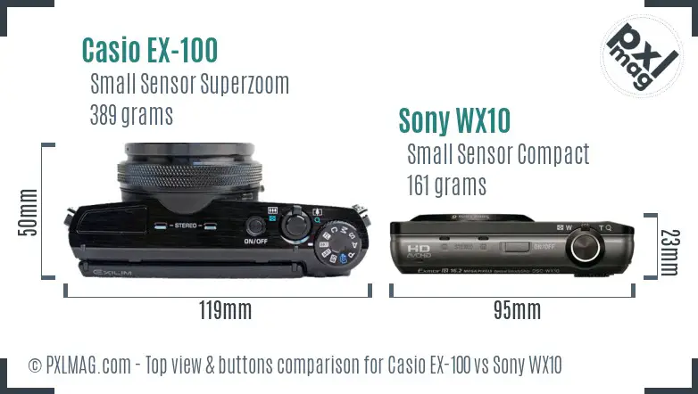 Casio EX-100 vs Sony WX10 top view buttons comparison