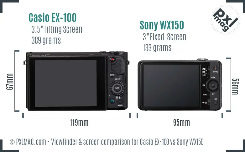 Casio EX-100 vs Sony WX150 Screen and Viewfinder comparison Casio EX-100 vs Sony WX150 Screen and Viewfinder comparison