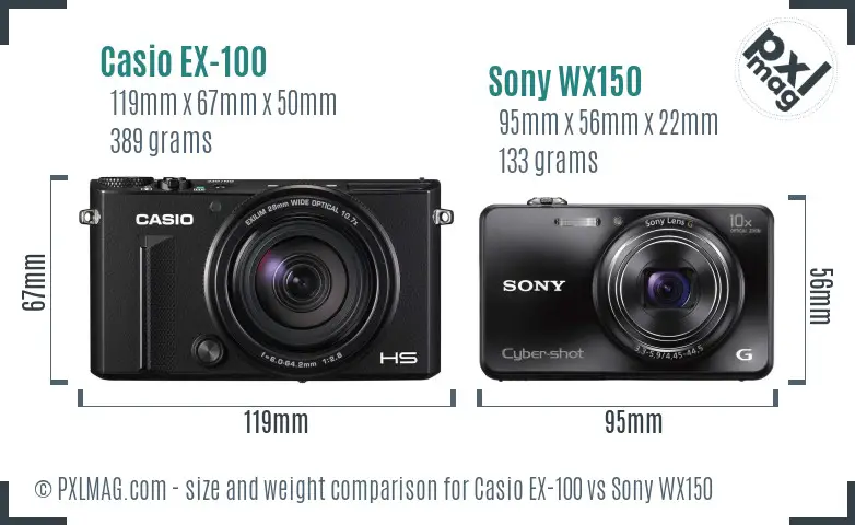 Casio EX-100 vs Sony WX150 size comparison Casio EX-100 vs Sony WX150 size comparison