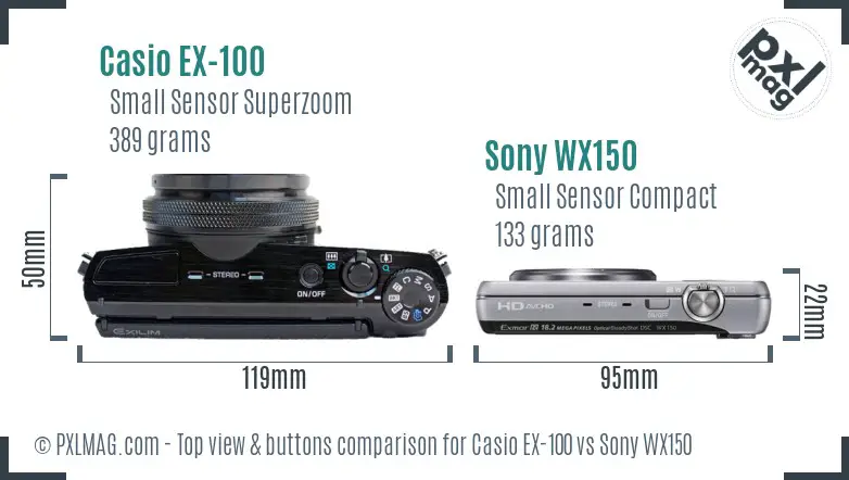 Casio EX-100 vs Sony WX150 top view buttons comparison Casio EX-100 vs Sony WX150 top view buttons comparison
