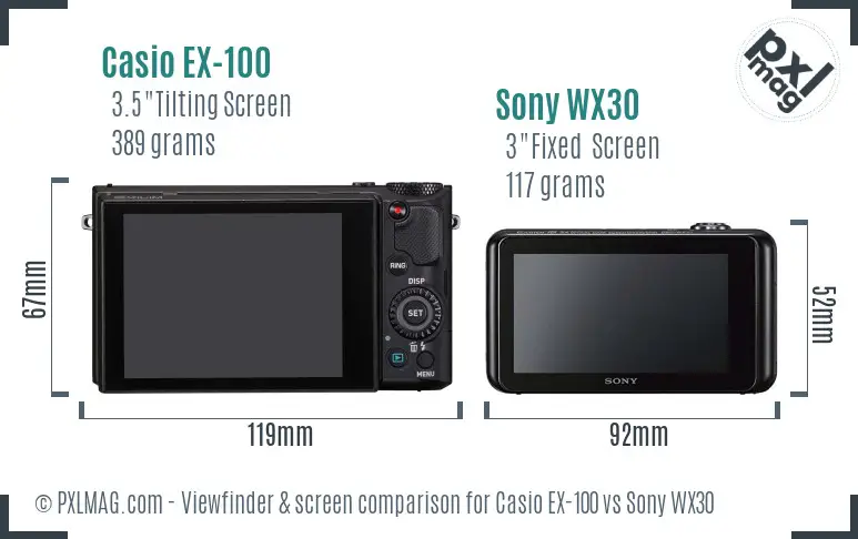 Casio EX-100 vs Sony WX30 Screen and Viewfinder comparison