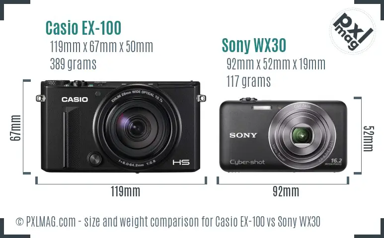 Casio EX-100 vs Sony WX30 size comparison