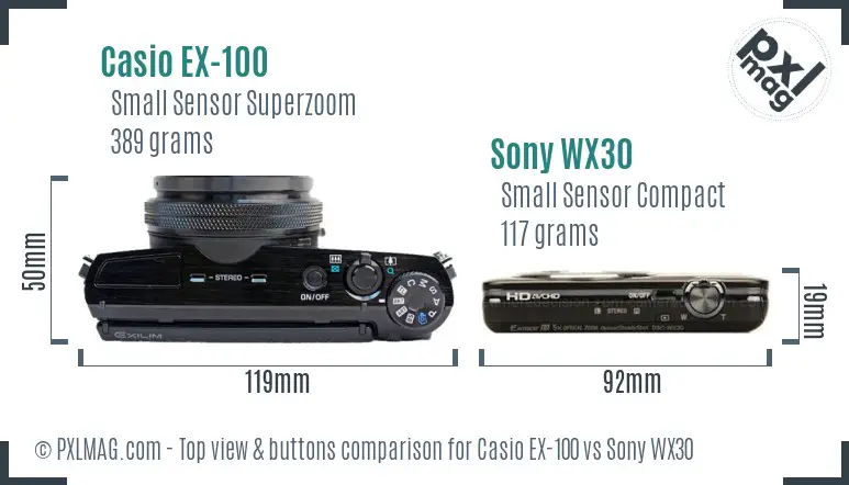 Casio EX-100 vs Sony WX30 top view buttons comparison