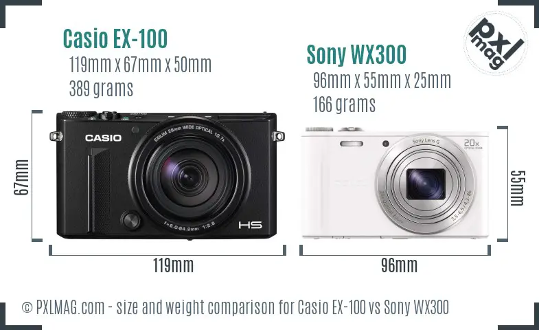 Casio EX-100 vs Sony WX300 size comparison