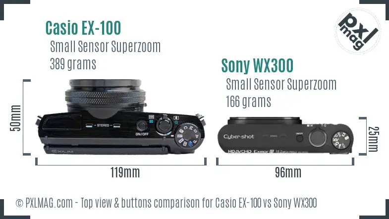 Casio EX-100 vs Sony WX300 top view buttons comparison