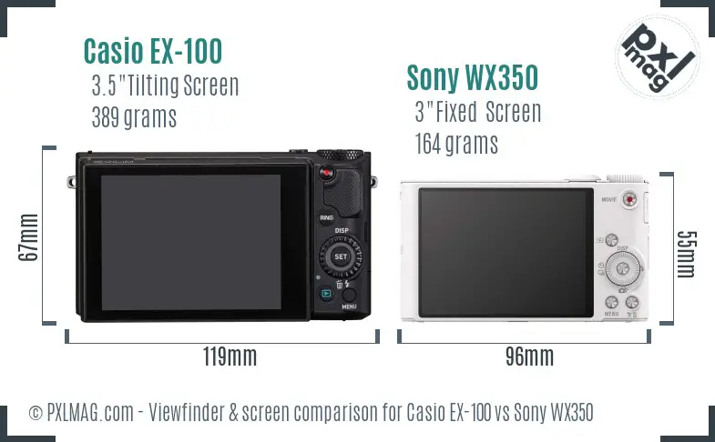 Casio EX-100 vs Sony WX350 Screen and Viewfinder comparison