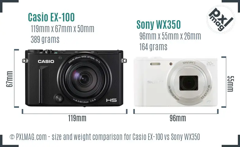 Casio EX-100 vs Sony WX350 size comparison