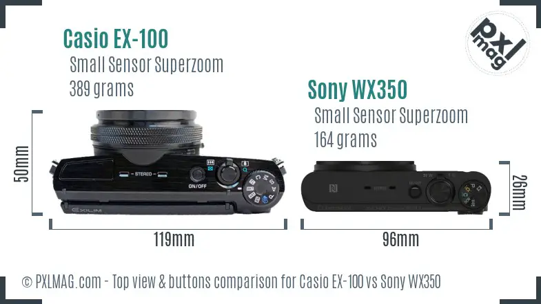 Casio EX-100 vs Sony WX350 top view buttons comparison