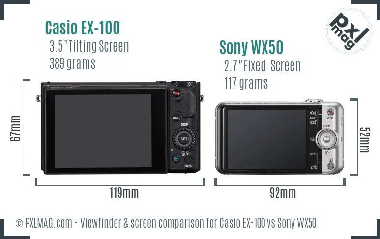 Casio EX-100 vs Sony WX50 Screen and Viewfinder comparison