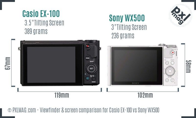 Casio EX-100 vs Sony WX500 Screen and Viewfinder comparison