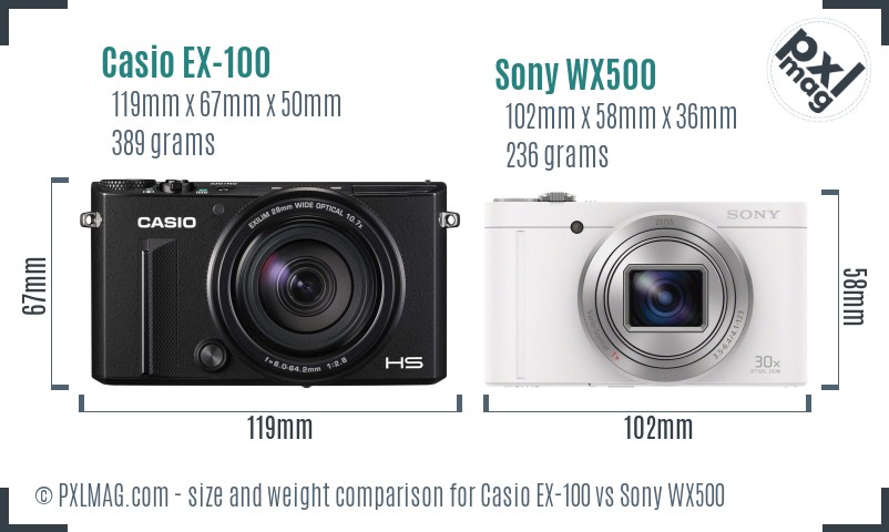 Casio EX-100 vs Sony WX500 size comparison