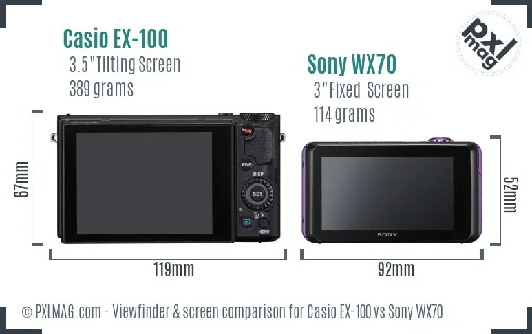 Casio EX-100 vs Sony WX70 Screen and Viewfinder comparison