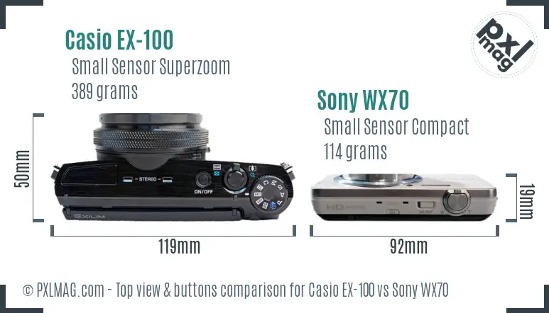 Casio EX-100 vs Sony WX70 top view buttons comparison