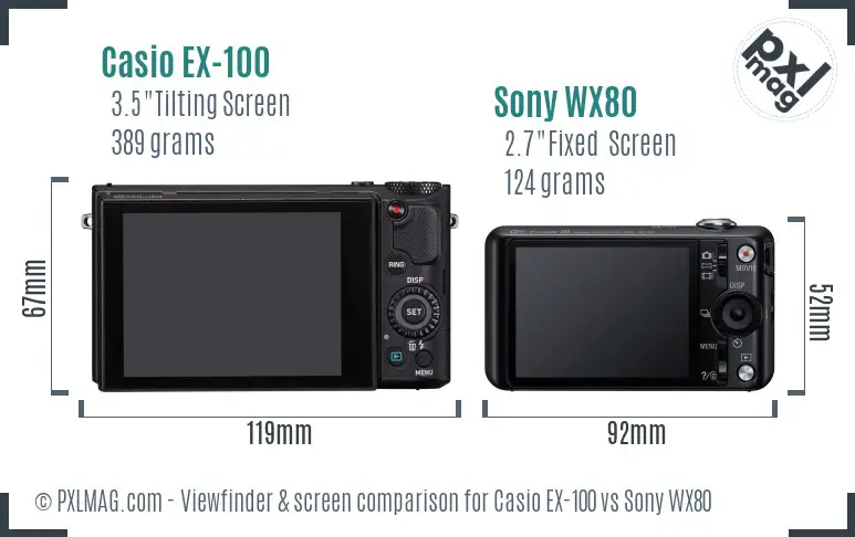 Casio EX-100 vs Sony WX80 Screen and Viewfinder comparison