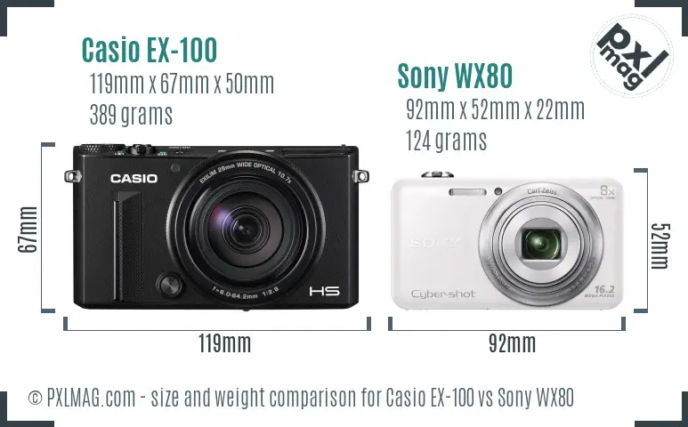 Casio EX-100 vs Sony WX80 size comparison