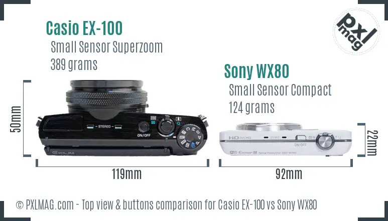 Casio EX-100 vs Sony WX80 top view buttons comparison