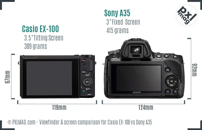 Casio EX-100 vs Sony A35 Screen and Viewfinder comparison
