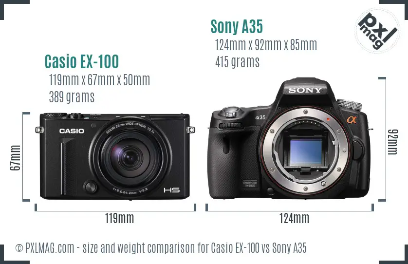 Casio EX-100 vs Sony A35 size comparison