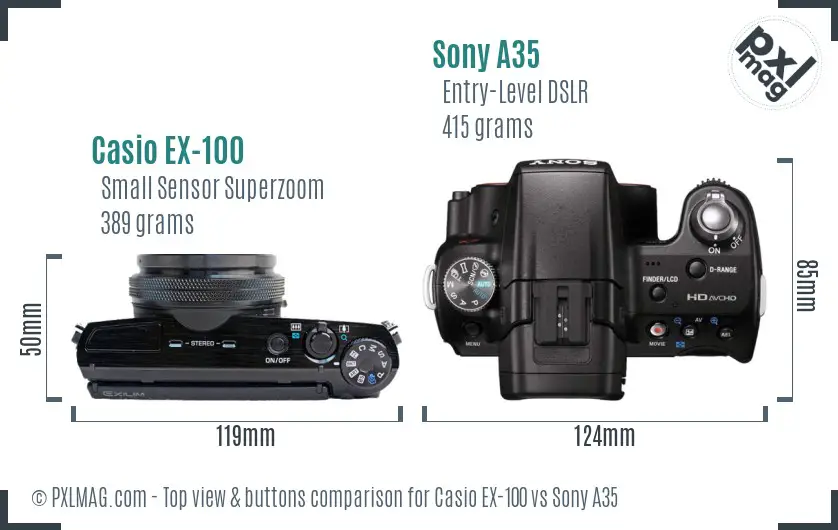Casio EX-100 vs Sony A35 top view buttons comparison