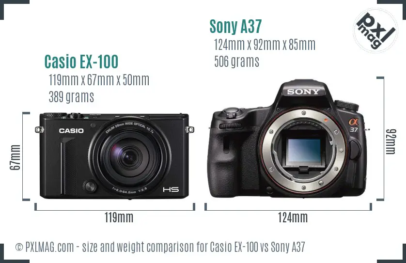 Casio EX-100 vs Sony A37 size comparison