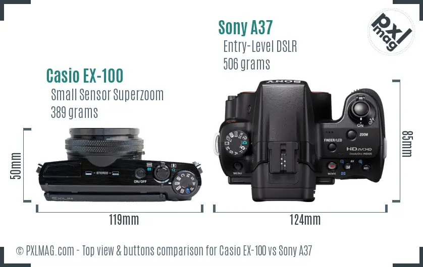 Casio EX-100 vs Sony A37 top view buttons comparison