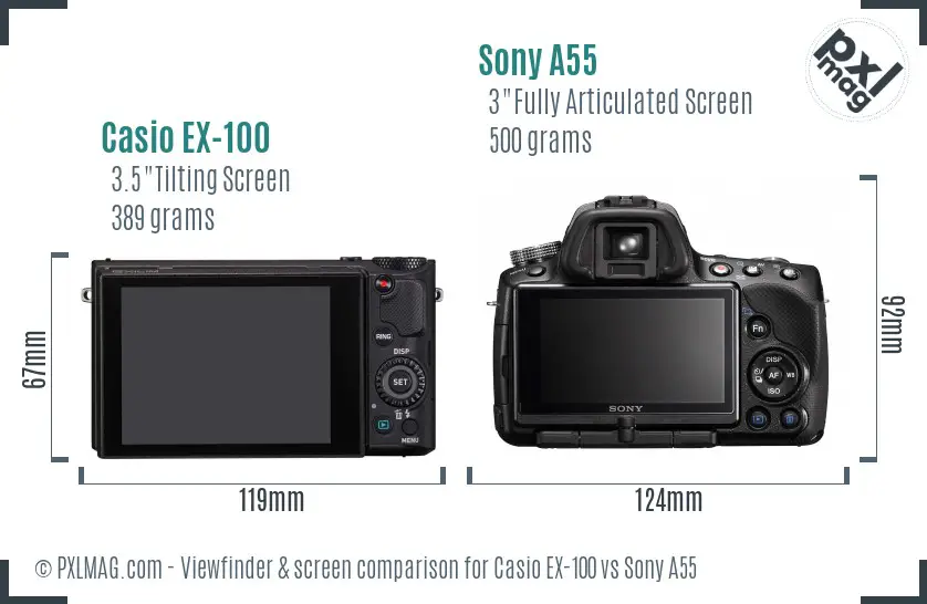 Casio EX-100 vs Sony A55 Screen and Viewfinder comparison