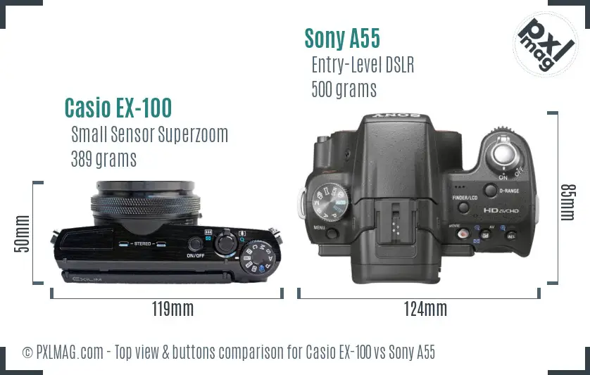 Casio EX-100 vs Sony A55 top view buttons comparison