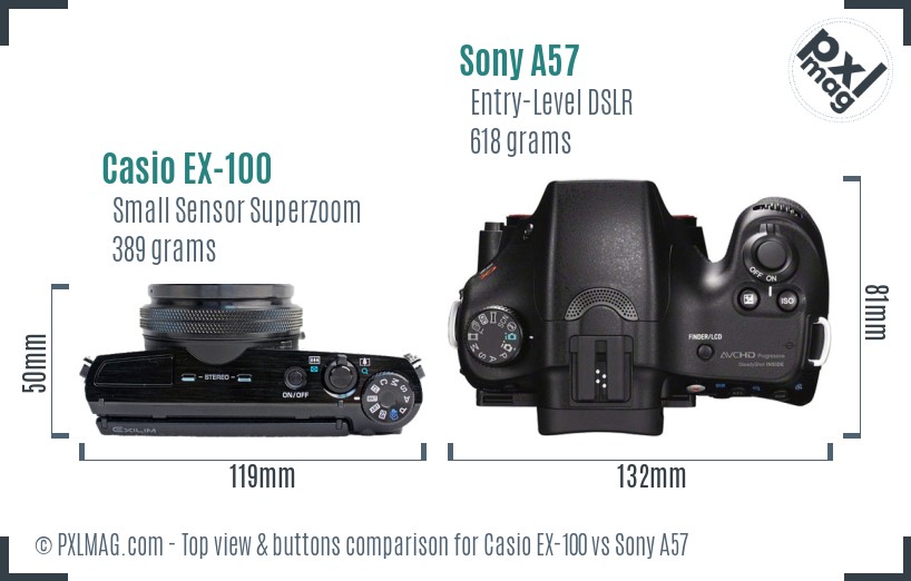 Casio EX-100 vs Sony A57 top view buttons comparison