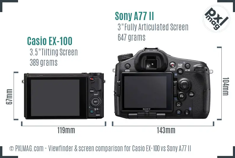 Casio EX-100 vs Sony A77 II Screen and Viewfinder comparison Casio EX-100 vs Sony A77 II Screen and Viewfinder comparison