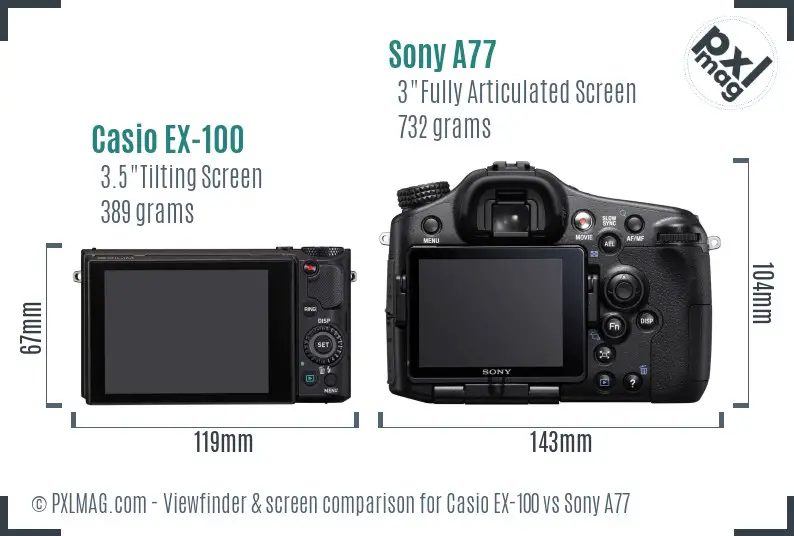 Casio EX-100 vs Sony A77 Screen and Viewfinder comparison