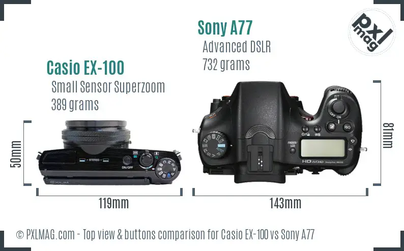 Casio EX-100 vs Sony A77 top view buttons comparison