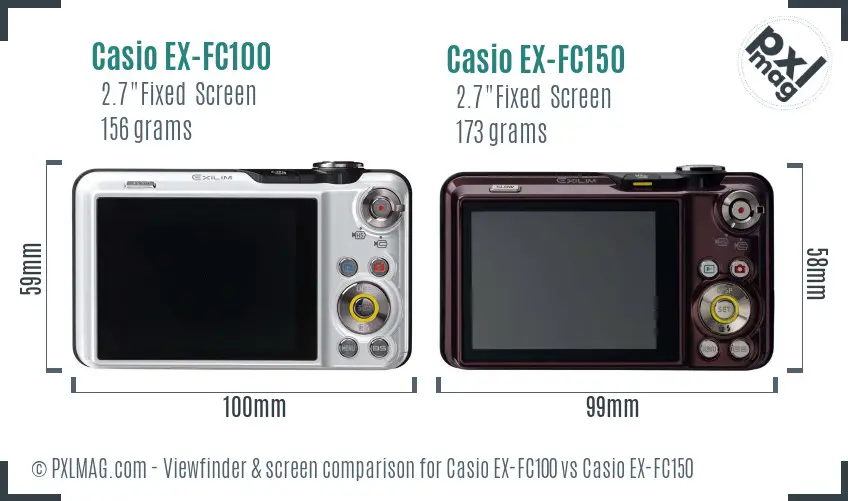 Casio EX-FC100 vs Casio EX-FC150 Screen and Viewfinder comparison