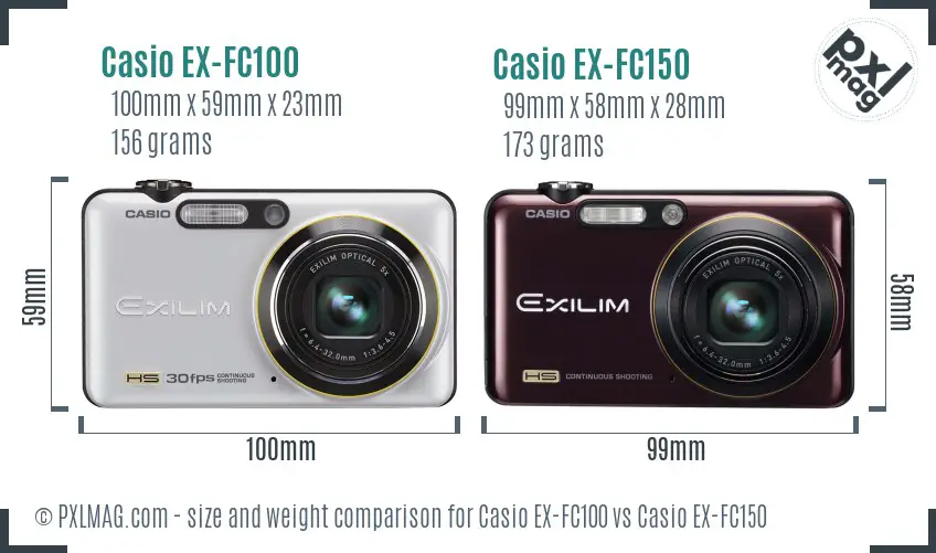 Casio EX-FC100 vs Casio EX-FC150 size comparison