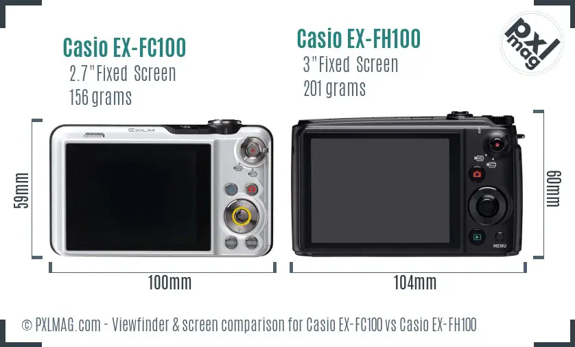 Casio EX-FC100 vs Casio EX-FH100 Screen and Viewfinder comparison
